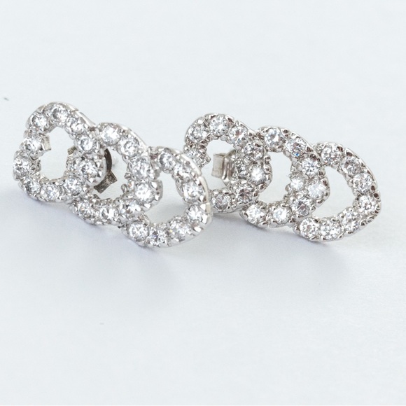 Simulated diamond interlocking heart post earrings sterling silver Absolute - Picture 5 of 16